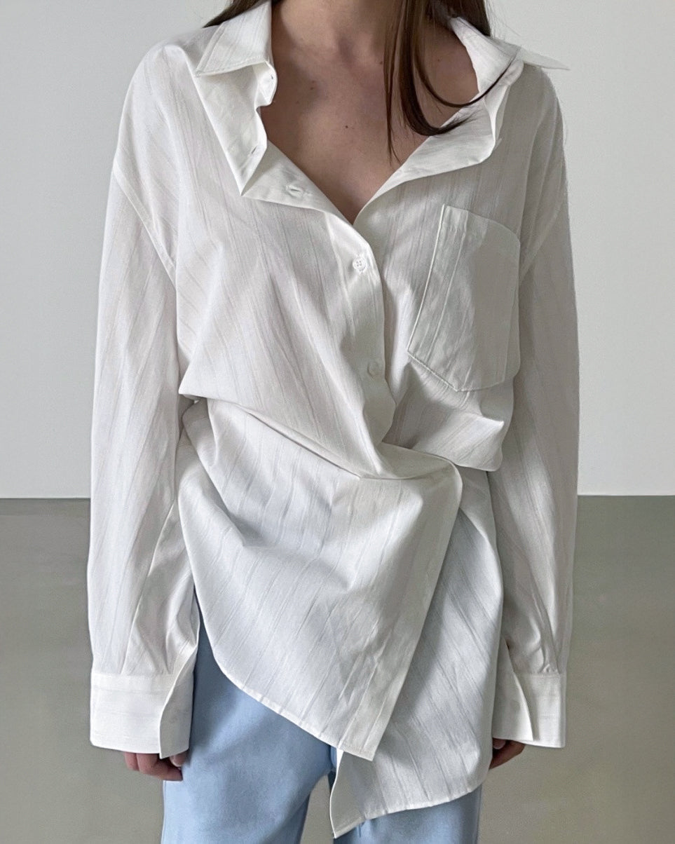 Astrid Asymmetric Striped Cotton Shirt in White