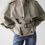 Laine Short Trench Coat in Light Beige