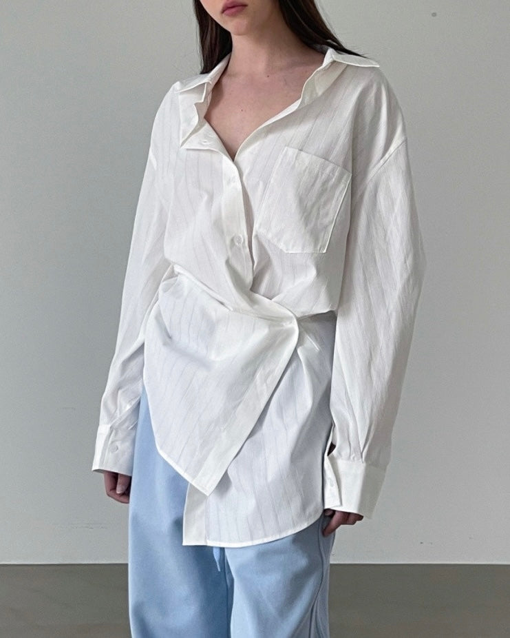 Astrid Asymmetric Striped Cotton Shirt in White