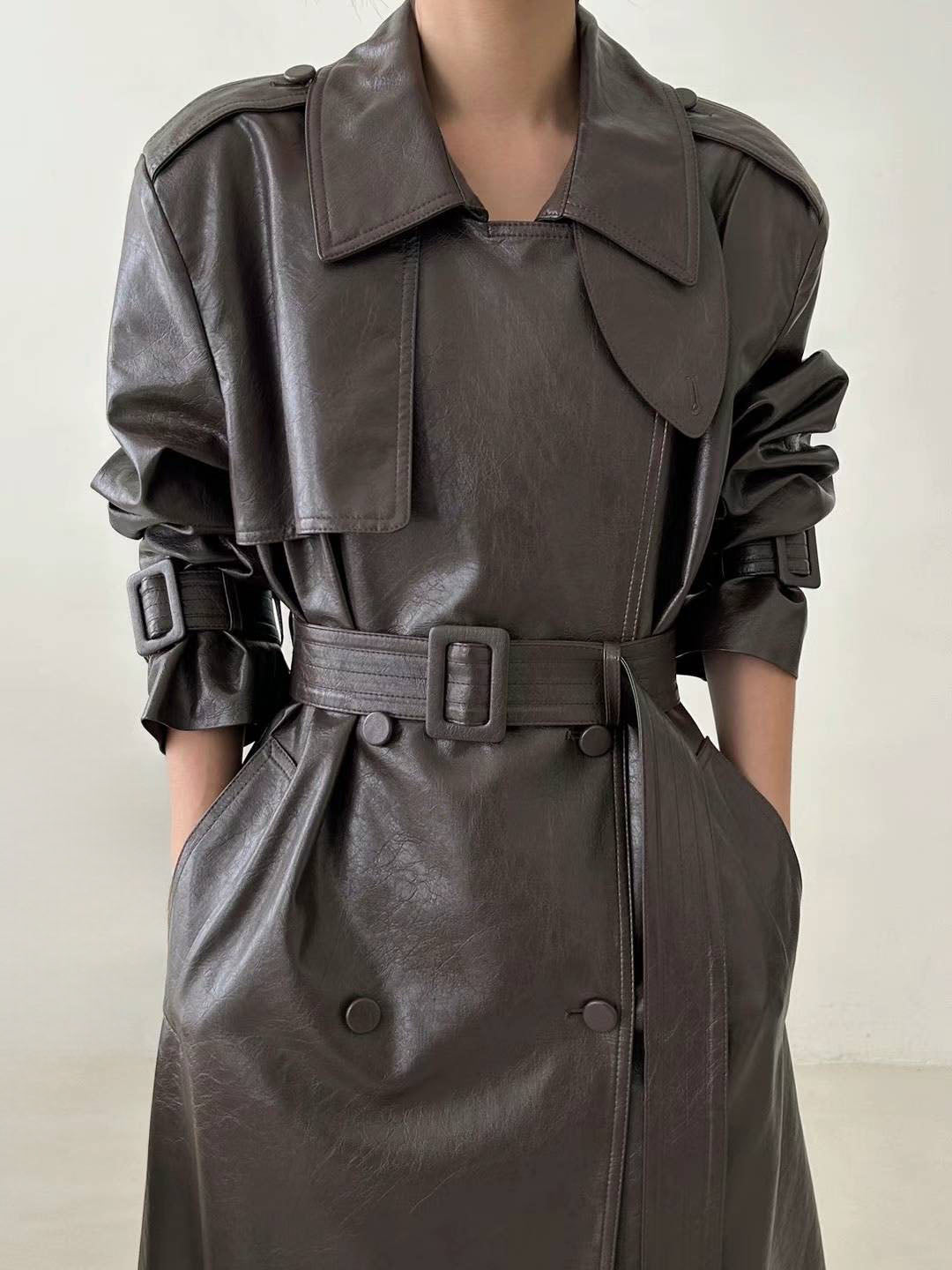 Ophelia Faux Leather Trench Coat