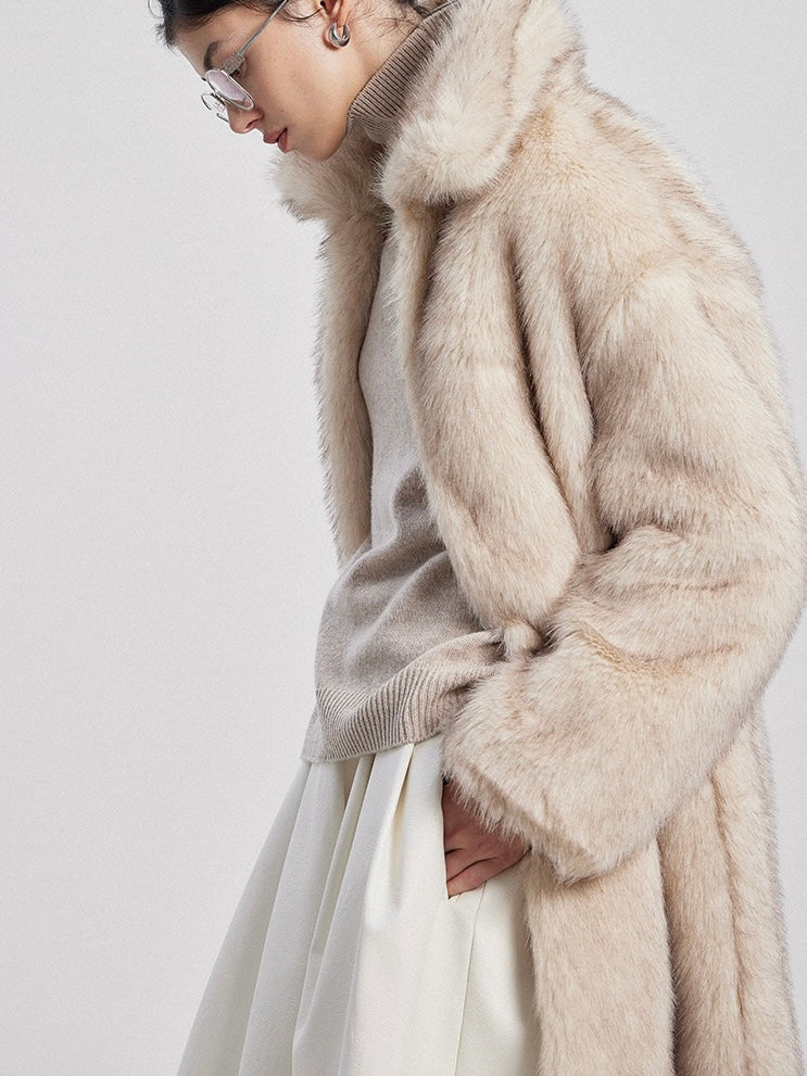 Isla Mink Faux Fur Coat in Pearl