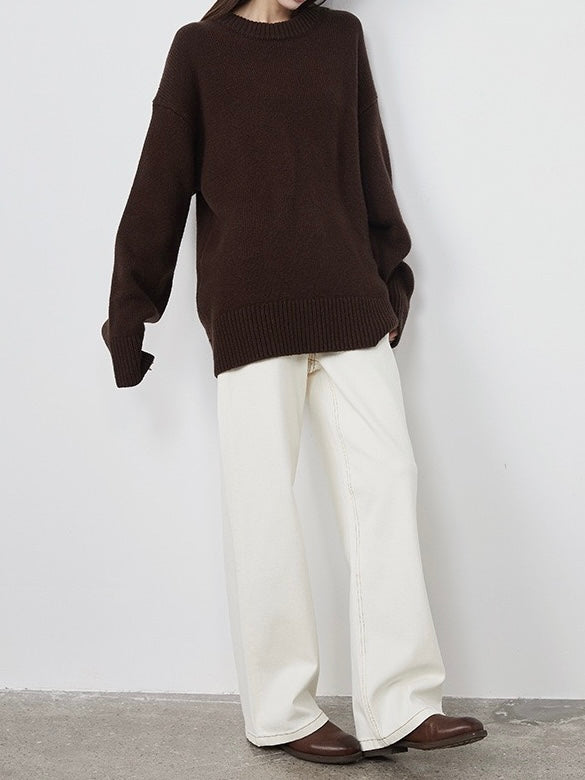 Lila Crewneck Wool Sweater in Brown