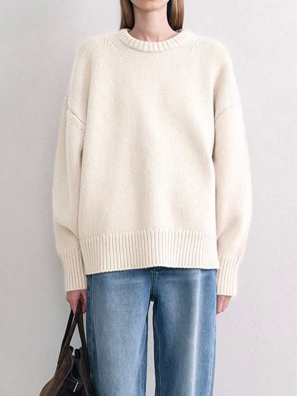 Lila Crewneck Wool Sweater in Ivory