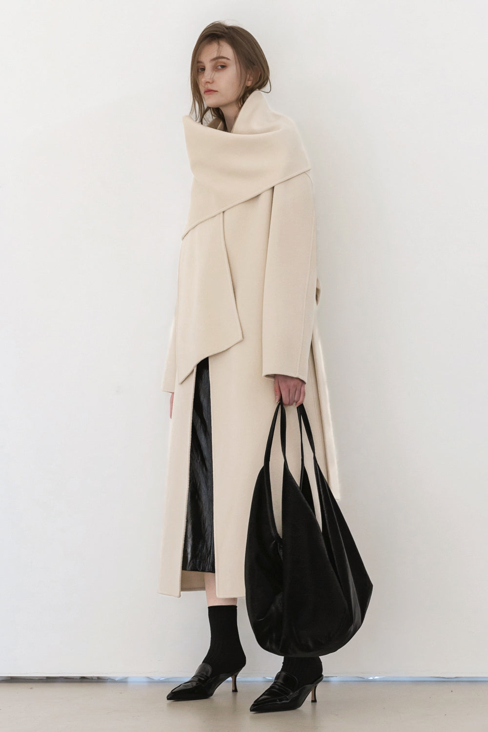 Eloise Wool Scarf Coat in Ivory