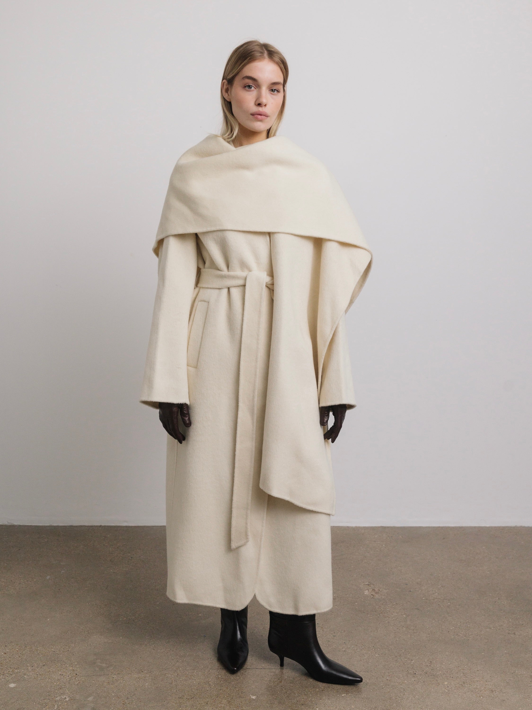 Eloise Wool Scarf Coat in Ivory