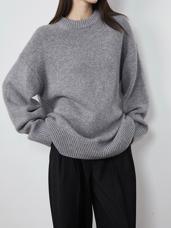 Lila Crewneck Wool Sweater in Grey