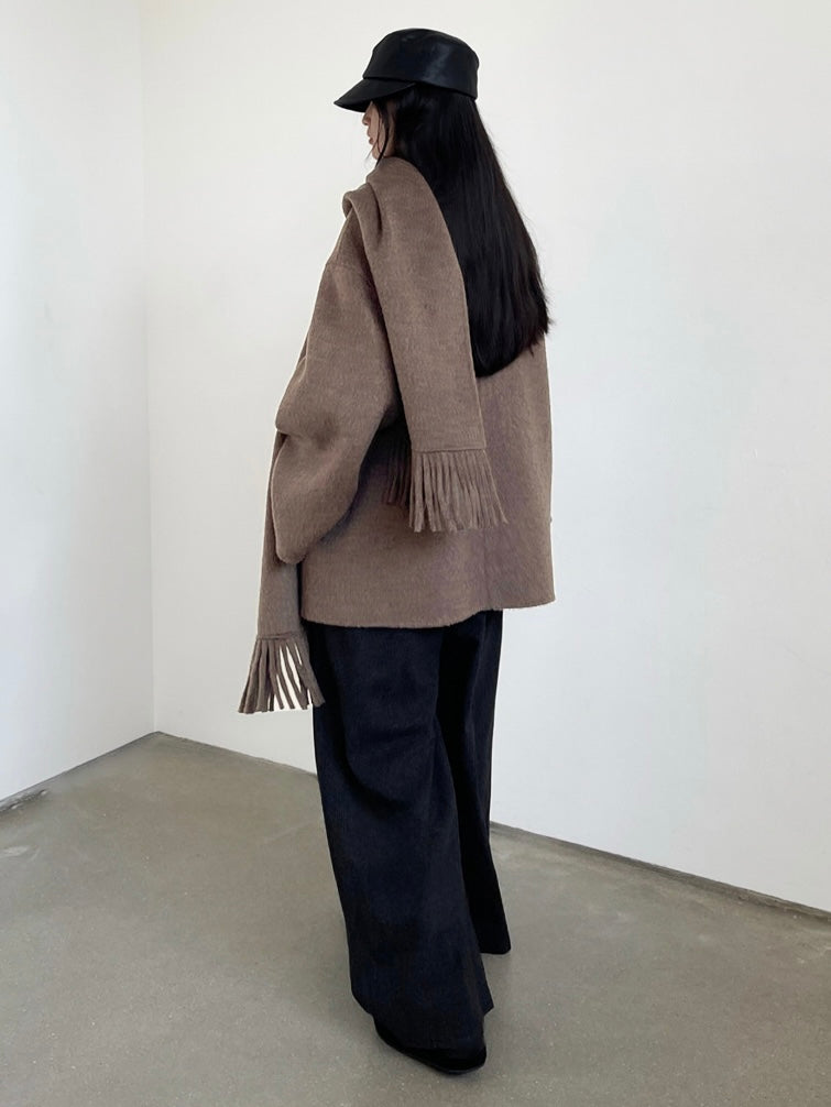 Liv Wool Scarf Coat in Brown Melange