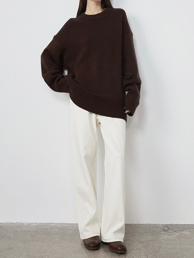 Lila Crewneck Wool Sweater in Brown