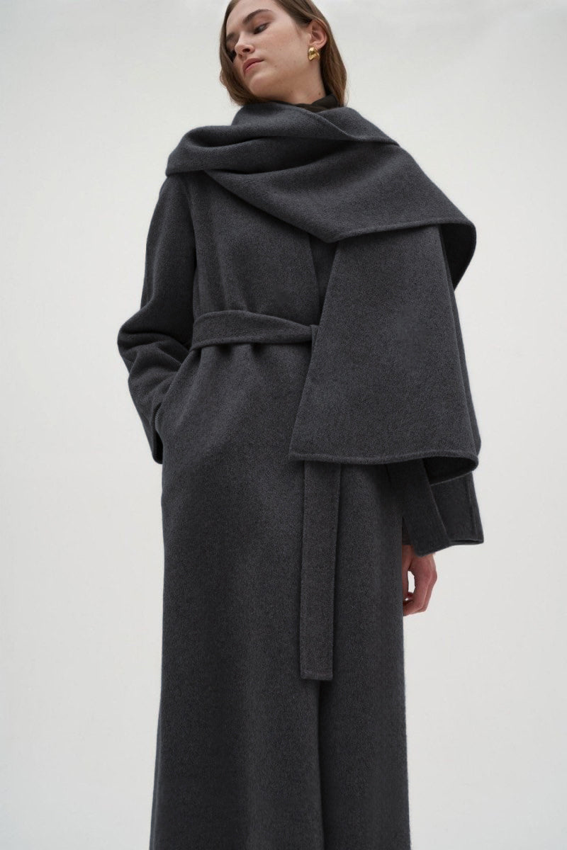 Eloise Wool Scarf Coat in Charcoal