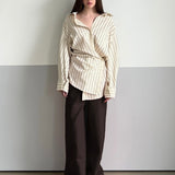 Astrid Asymmetric Striped Cotton Shirt in Pale Yellow