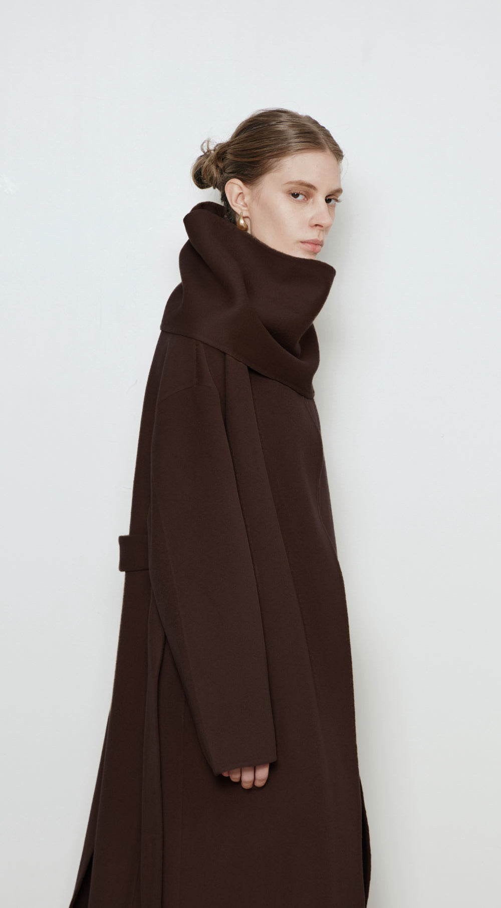 Eloise Wool Scarf Coat in Chocolate