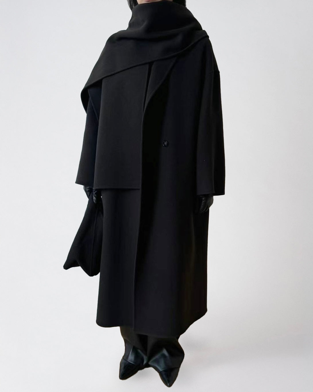 Sabine Wool Scarf Coat in Black