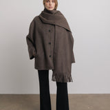 Liv Wool Scarf Coat in Brown Melange