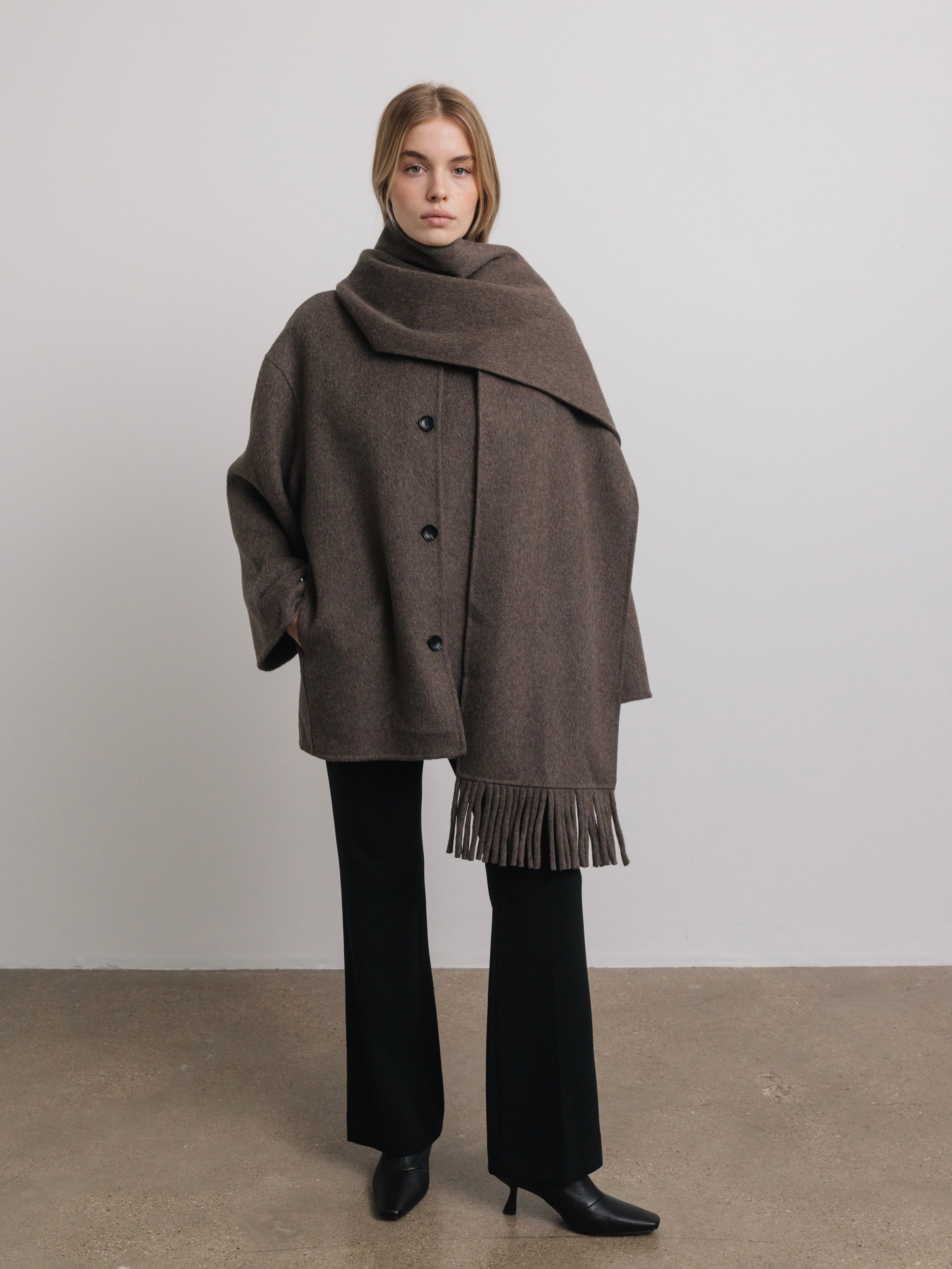 Liv Wool Scarf Coat in Brown Melange