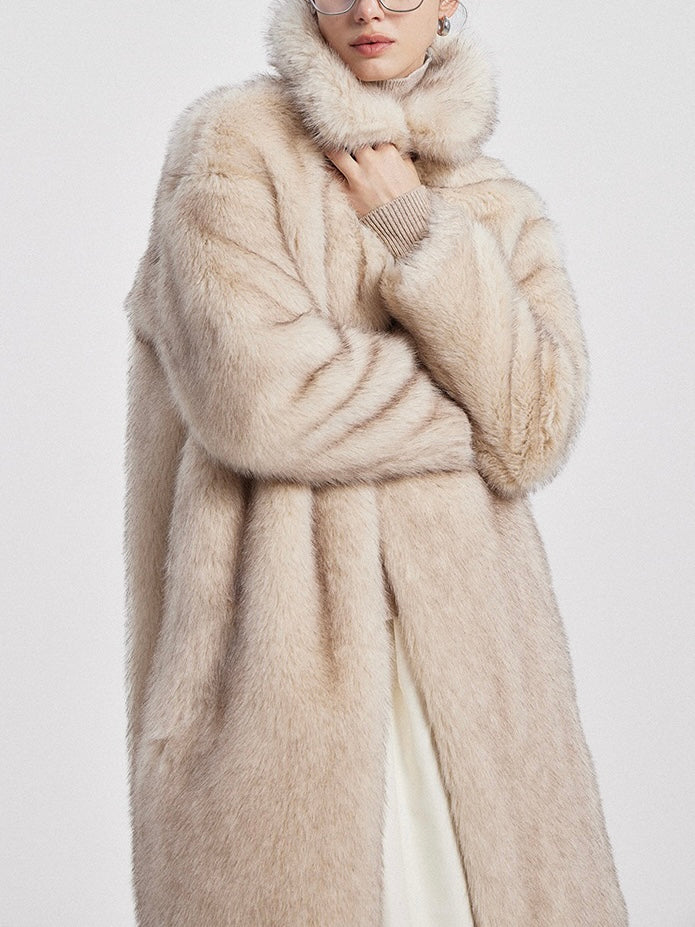 Isla Mink Faux Fur Coat in Pearl