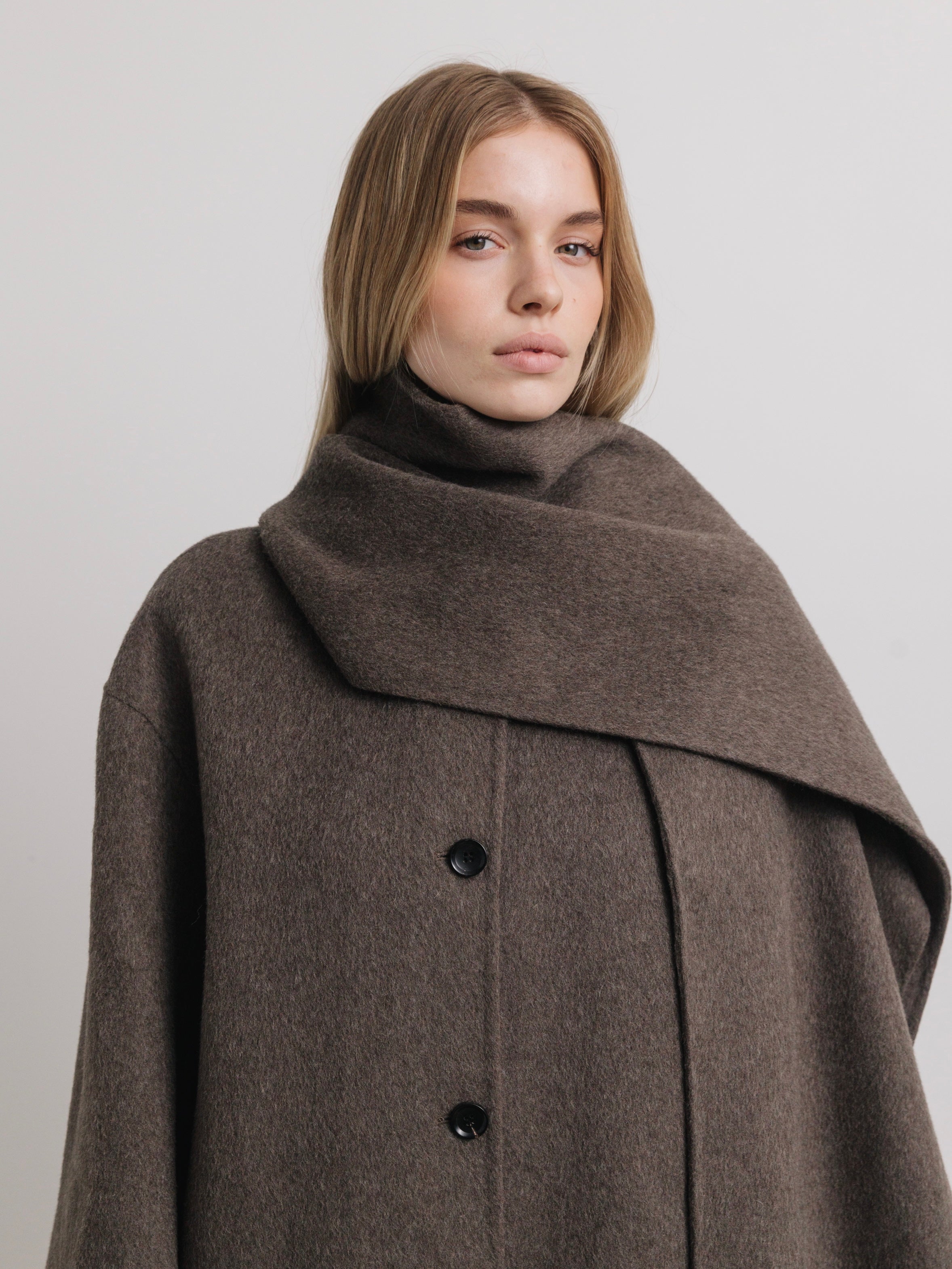 Liv Wool Scarf Coat in Brown Melange