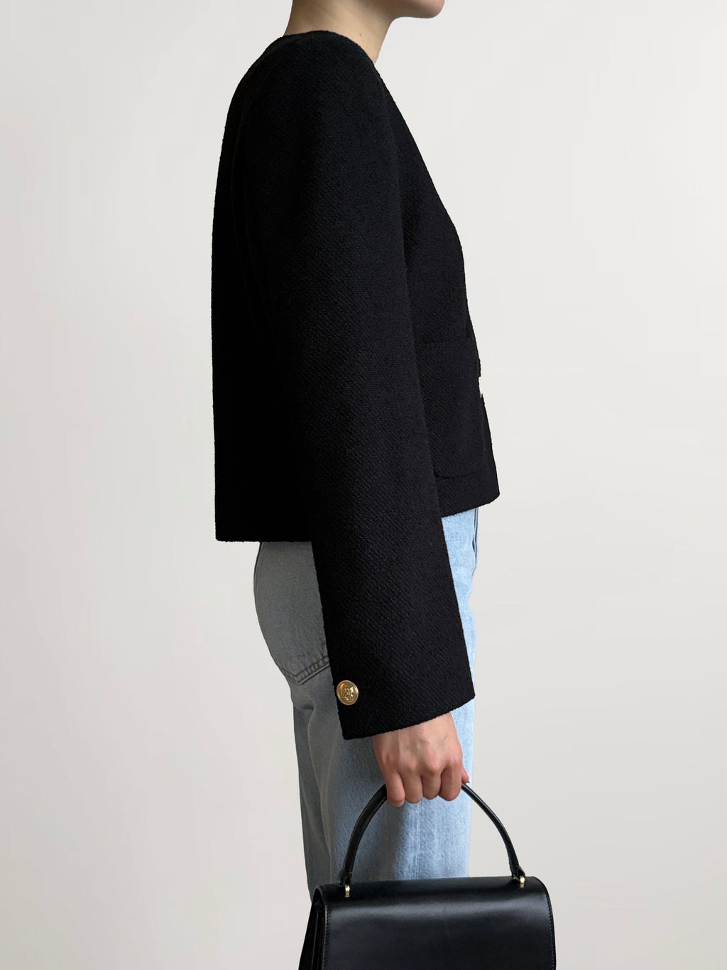 Angelina Wool Tweed Jacket in Black