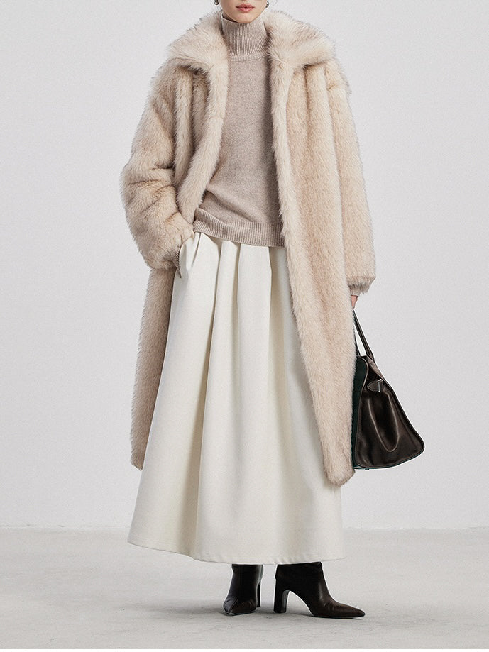 Isla Mink Faux Fur Coat in Pearl