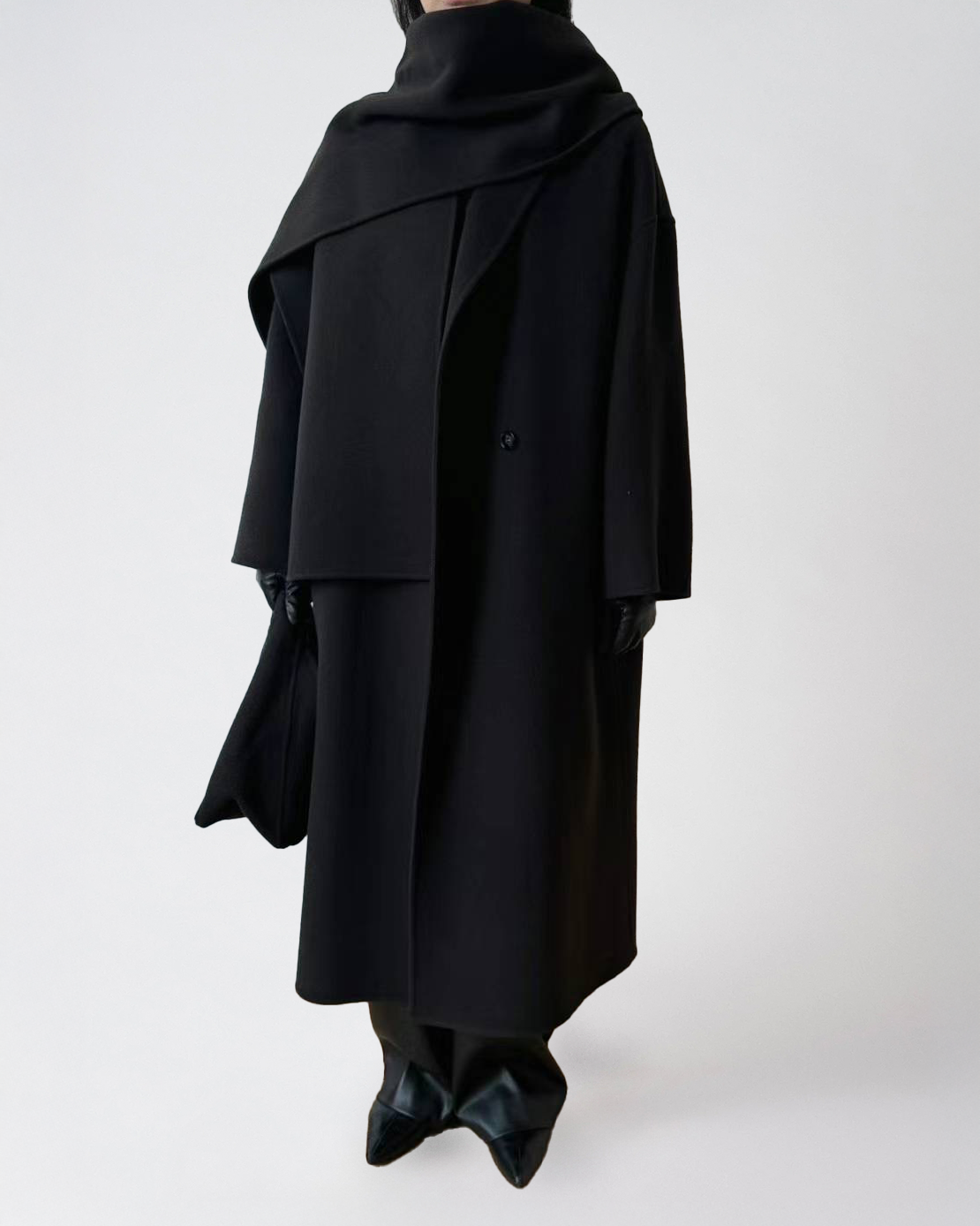 Sabine Wool Scarf Coat in Black