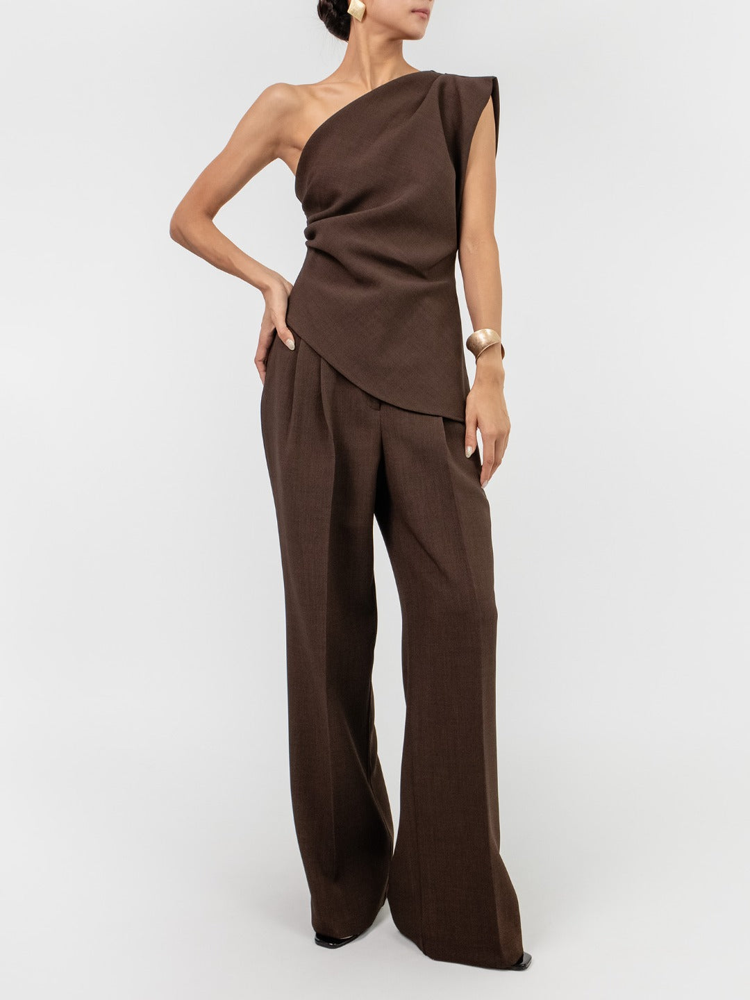 Charlize Draped Top in Chocolate