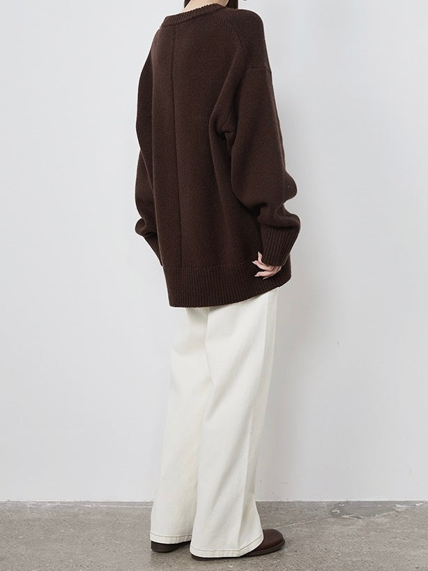 Lila Crewneck Wool Sweater in Brown