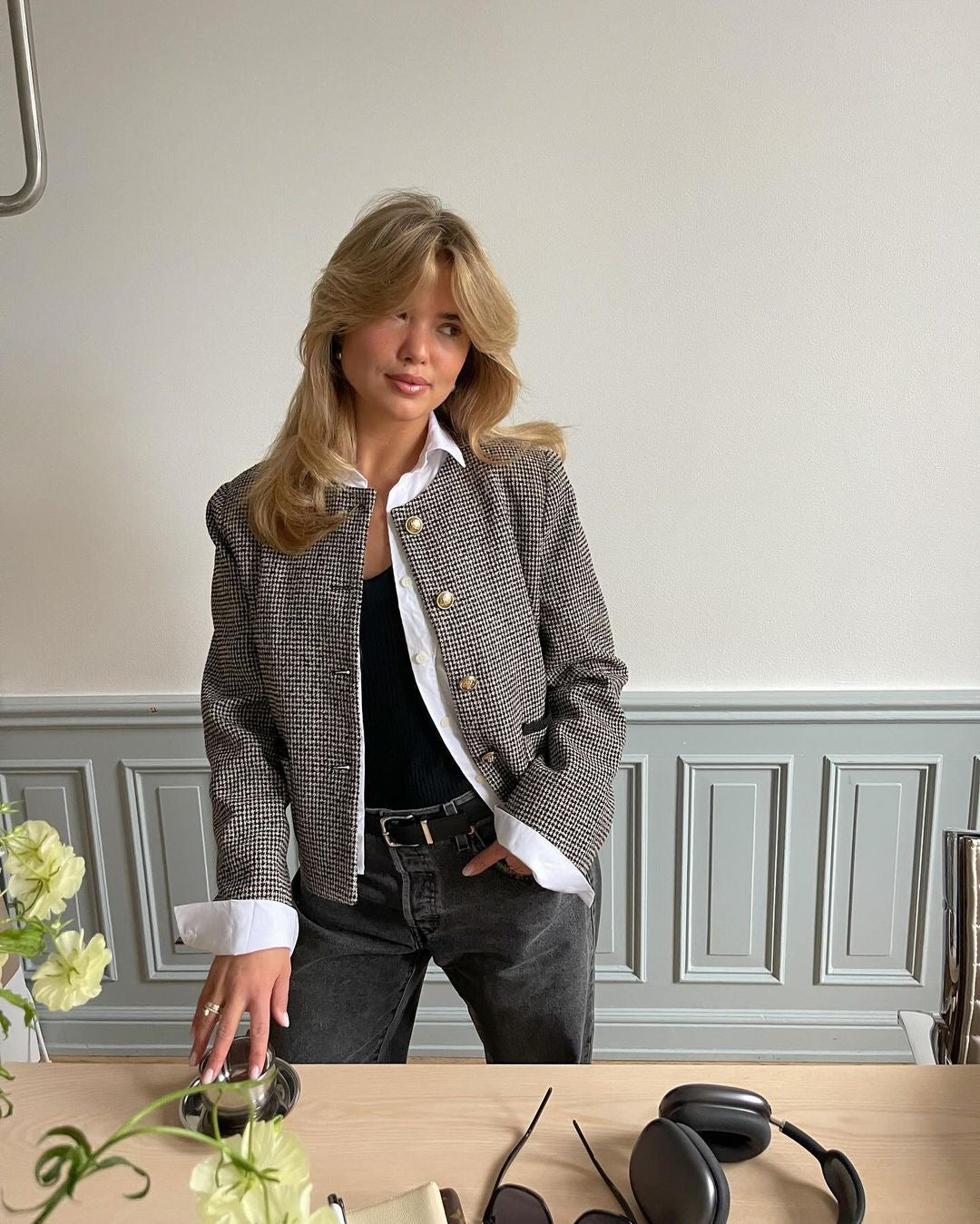 Bella Wool Houndstooth Tweed Jacket