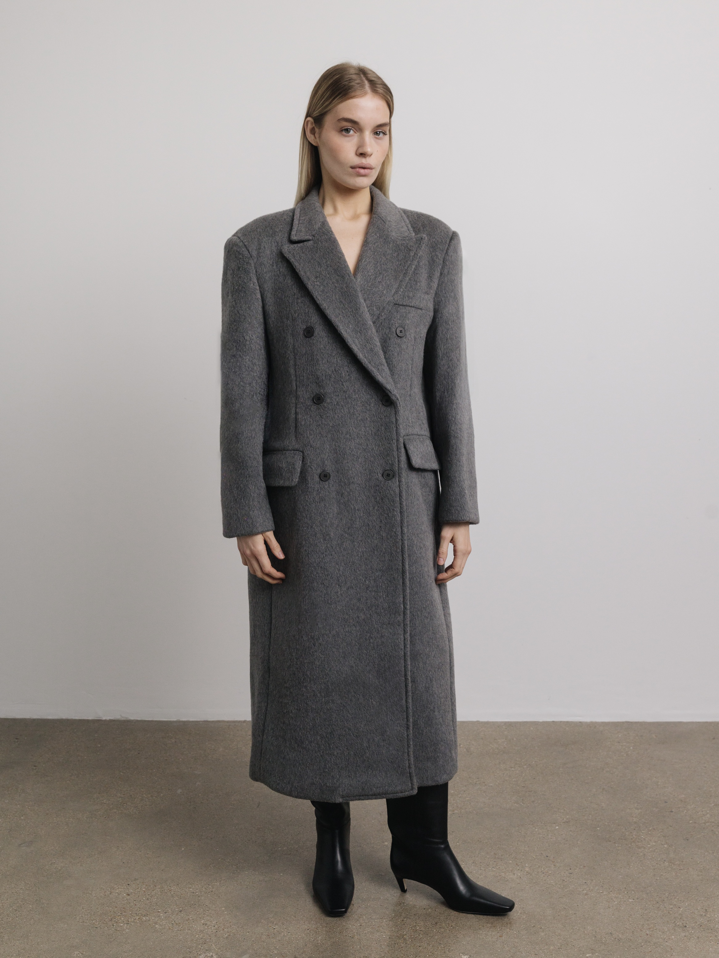 Helena Brushed Wool Coat in Dark Grey