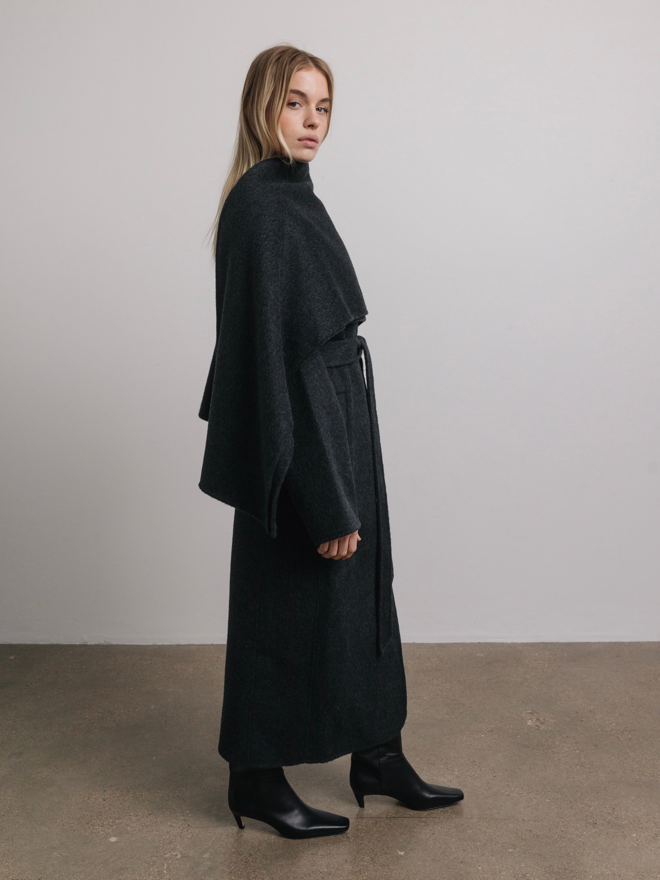 Eloise Wool Scarf Coat in Charcoal