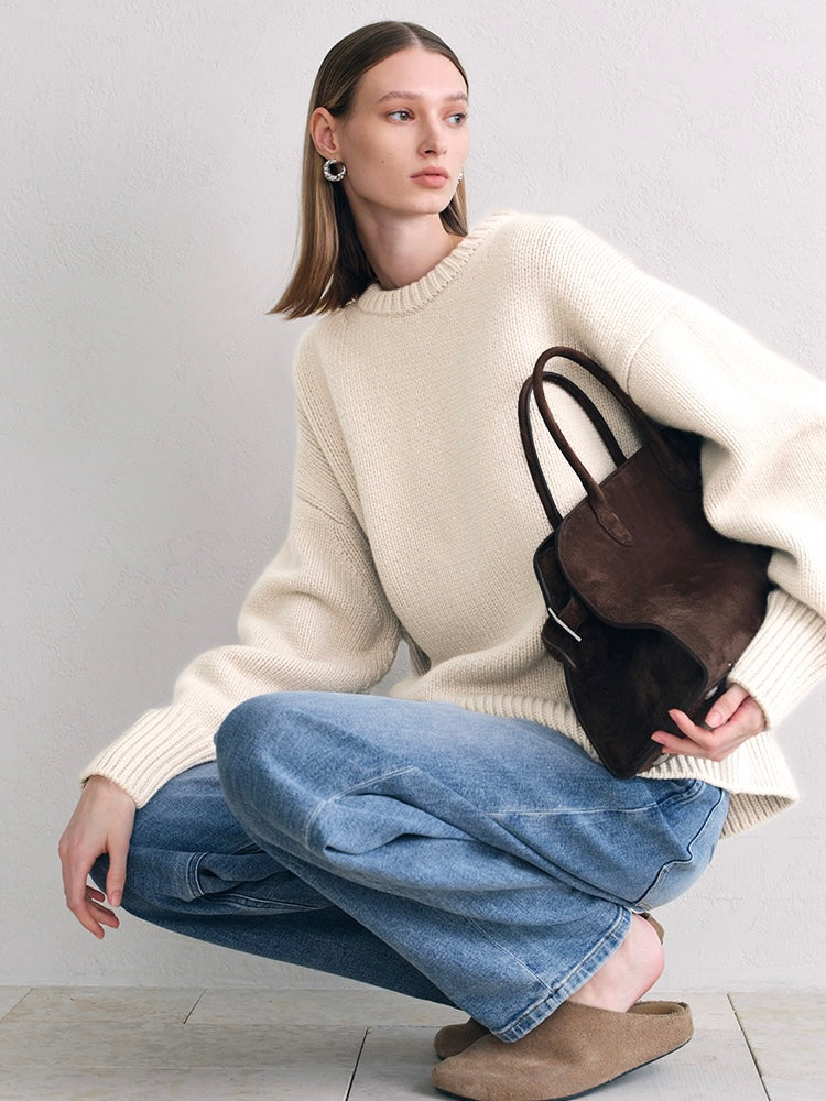 Lila Crewneck Wool Sweater in Ivory