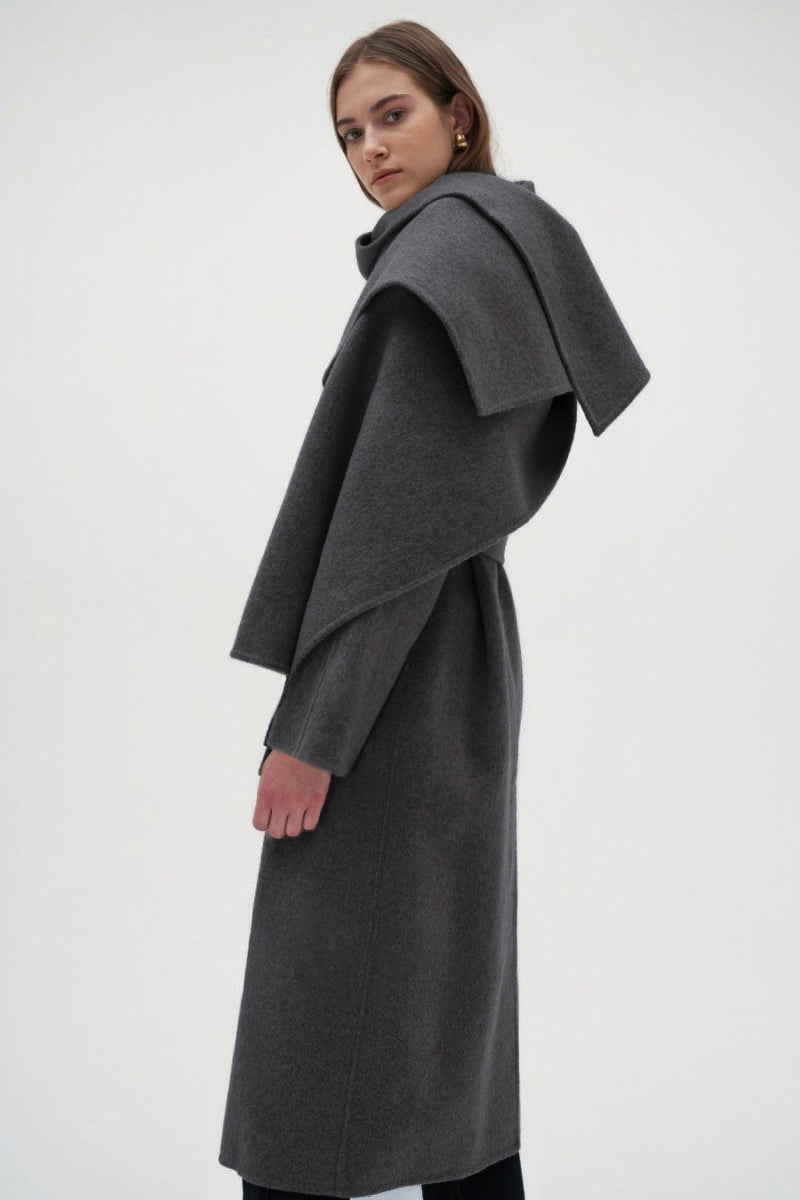 Eloise Wool Scarf Coat in Charcoal