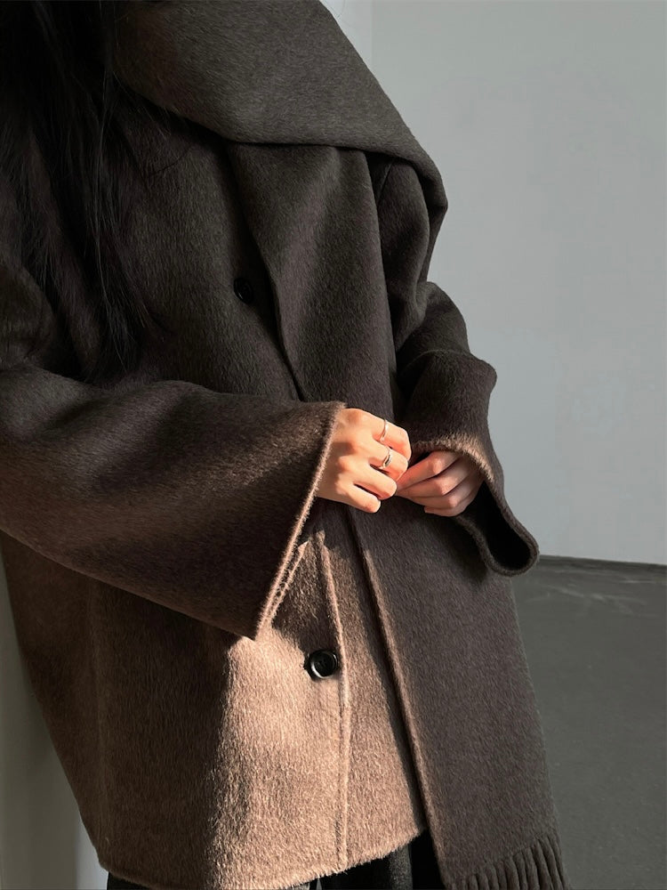 Liv Wool Scarf Coat in Brown Melange