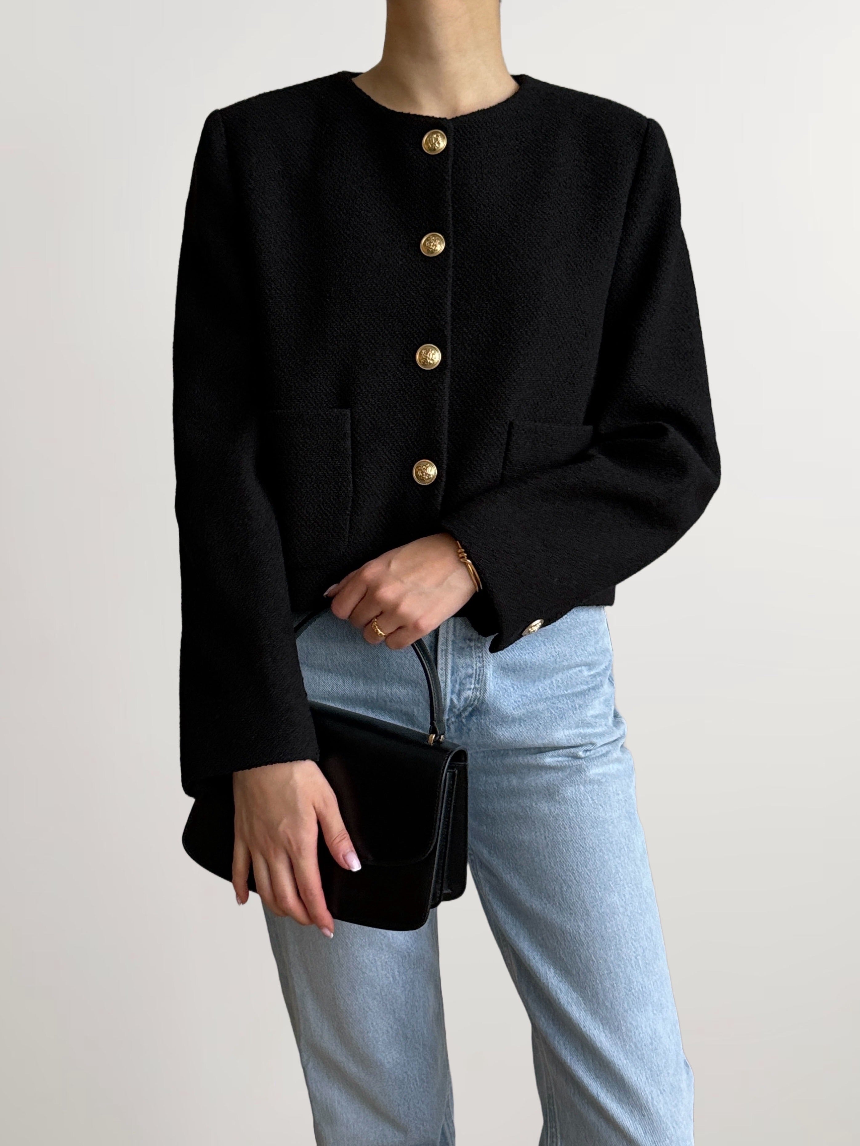 Angelina Wool Tweed Jacket in Black