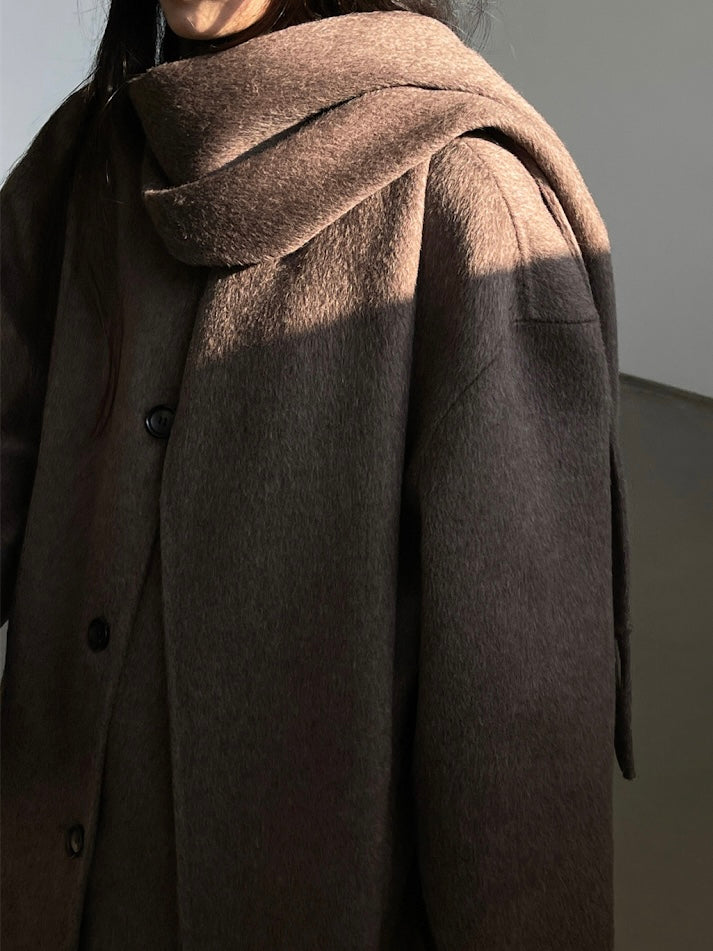 Liv Wool Scarf Coat in Brown Melange