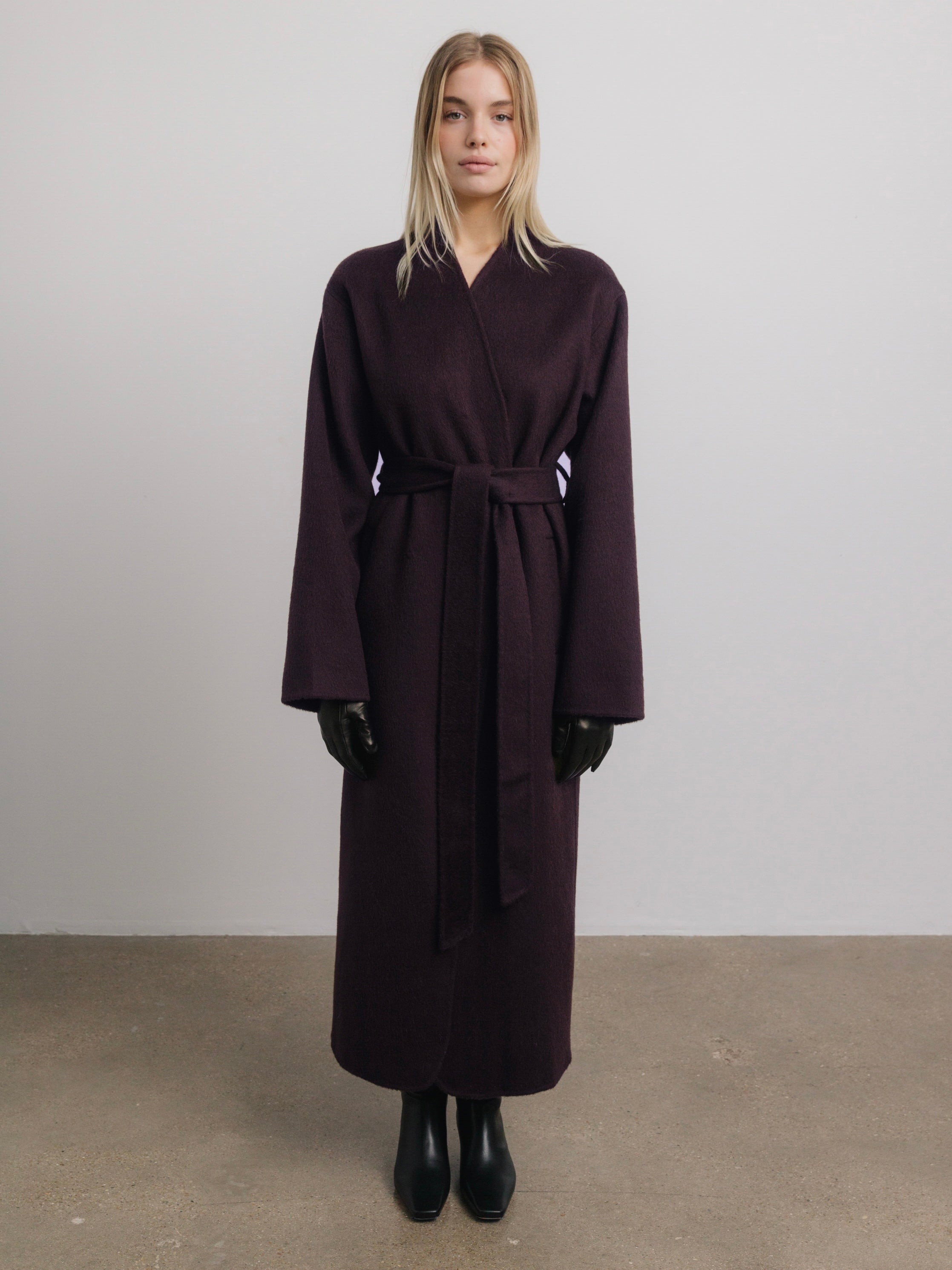 Eloise Wool Scarf Coat in Plum