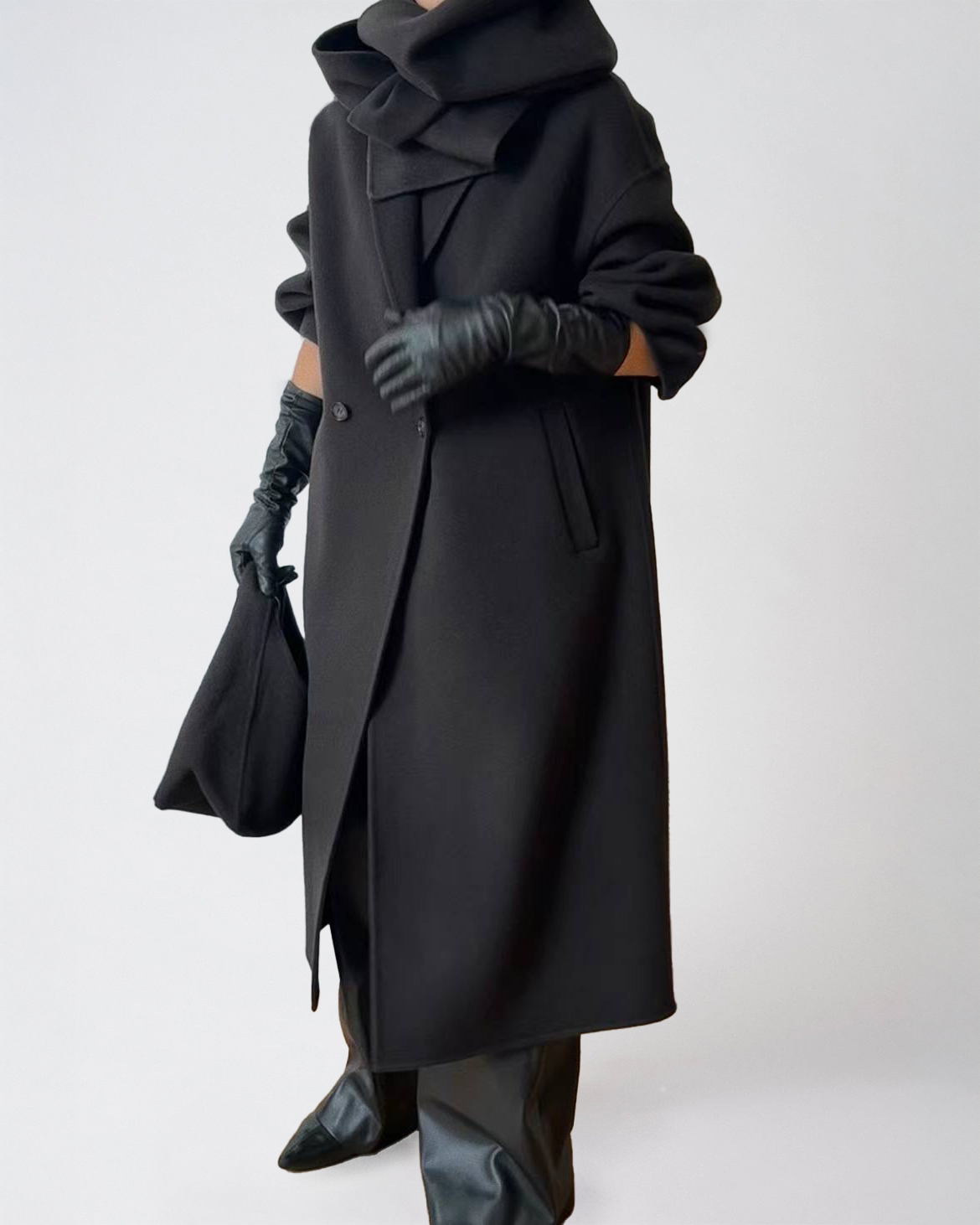 Sabine Wool Scarf Coat in Black