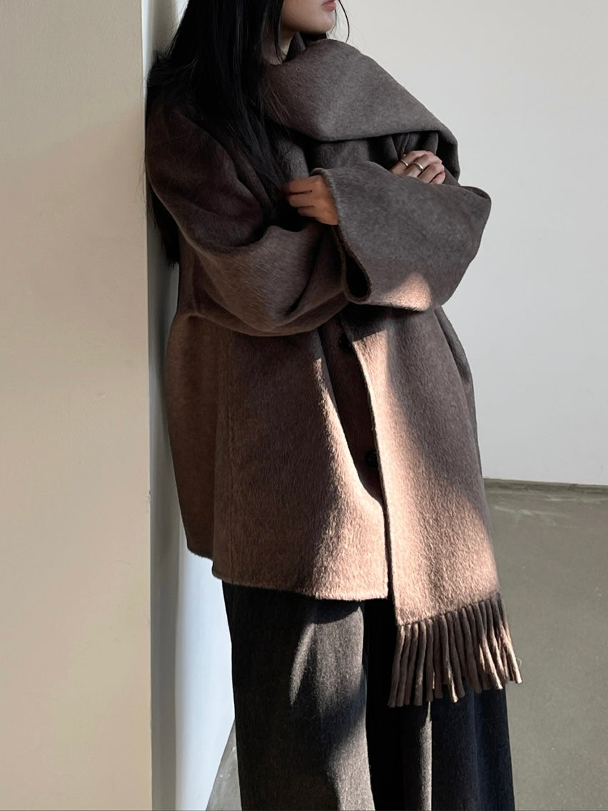 Liv Wool Scarf Coat in Brown Melange