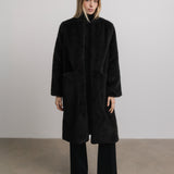 Harper Mink Faux Fur Coat in Black
