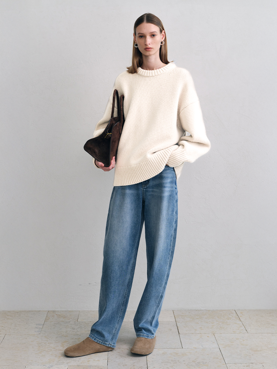 Lila Crewneck Wool Sweater in Ivory