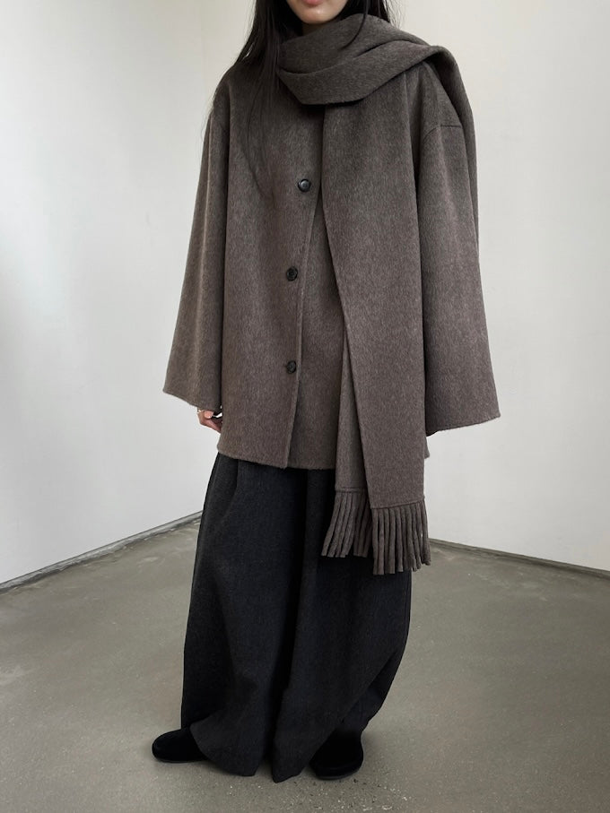 Liv Wool Scarf Coat in Brown Melange