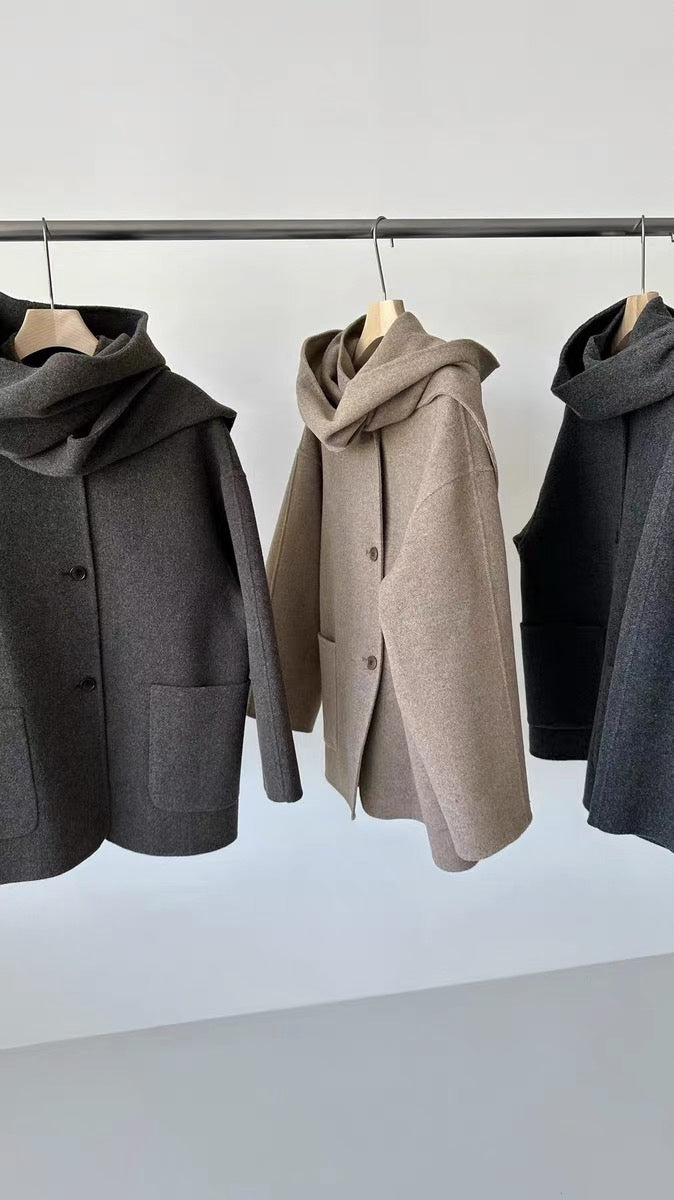 Isabella Wool Scarf Coat in Dark Grey