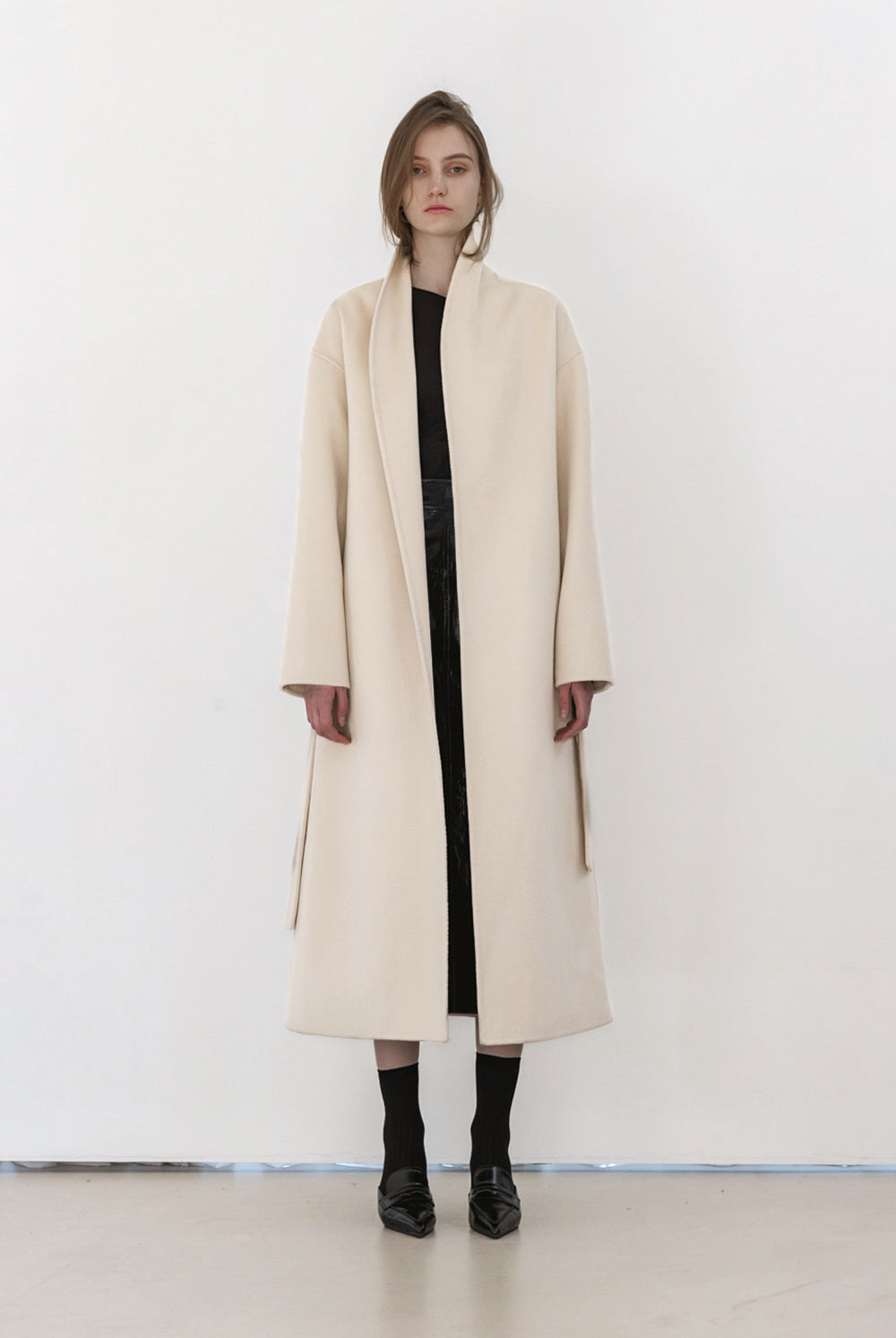 Eloise Wool Scarf Coat in Ivory