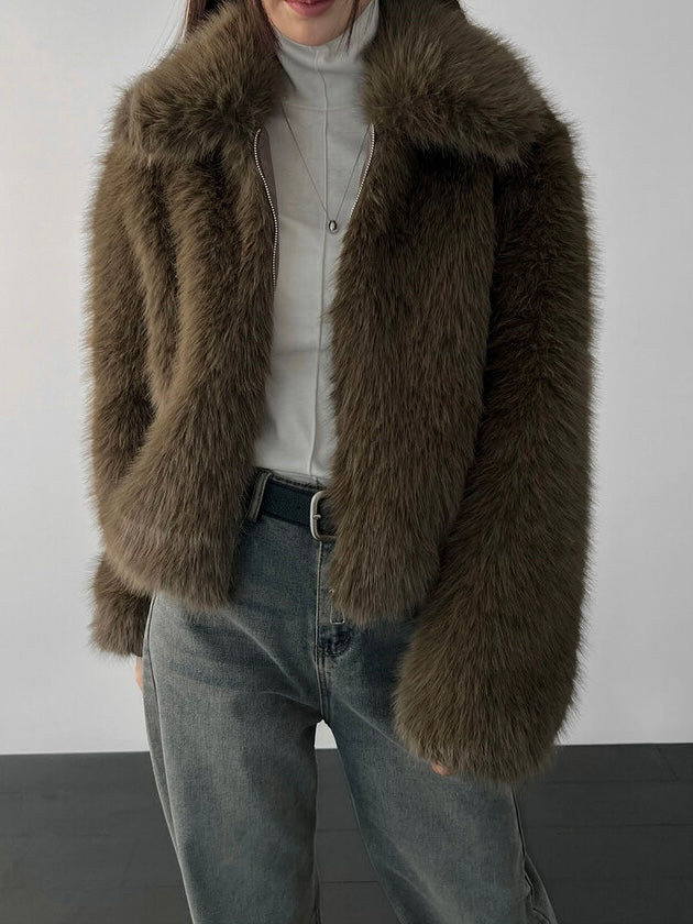 Sadie Faux Fur Jacket in Khaki