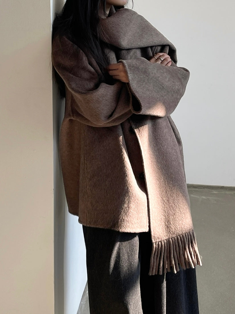 Liv Wool Scarf Coat in Brown Melange