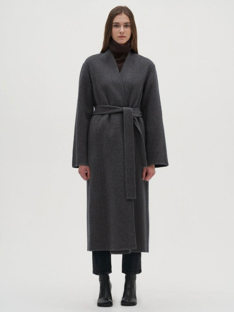 Eloise Wool Scarf Coat in Charcoal