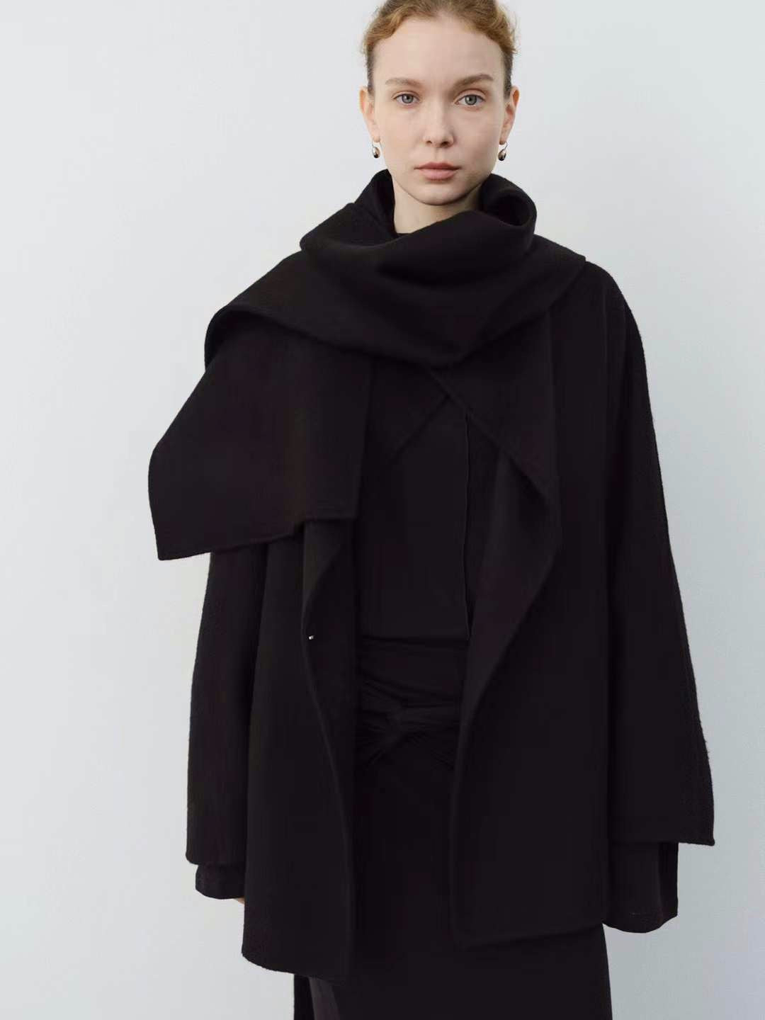 Etta Wool Jacket with Scarf in Black