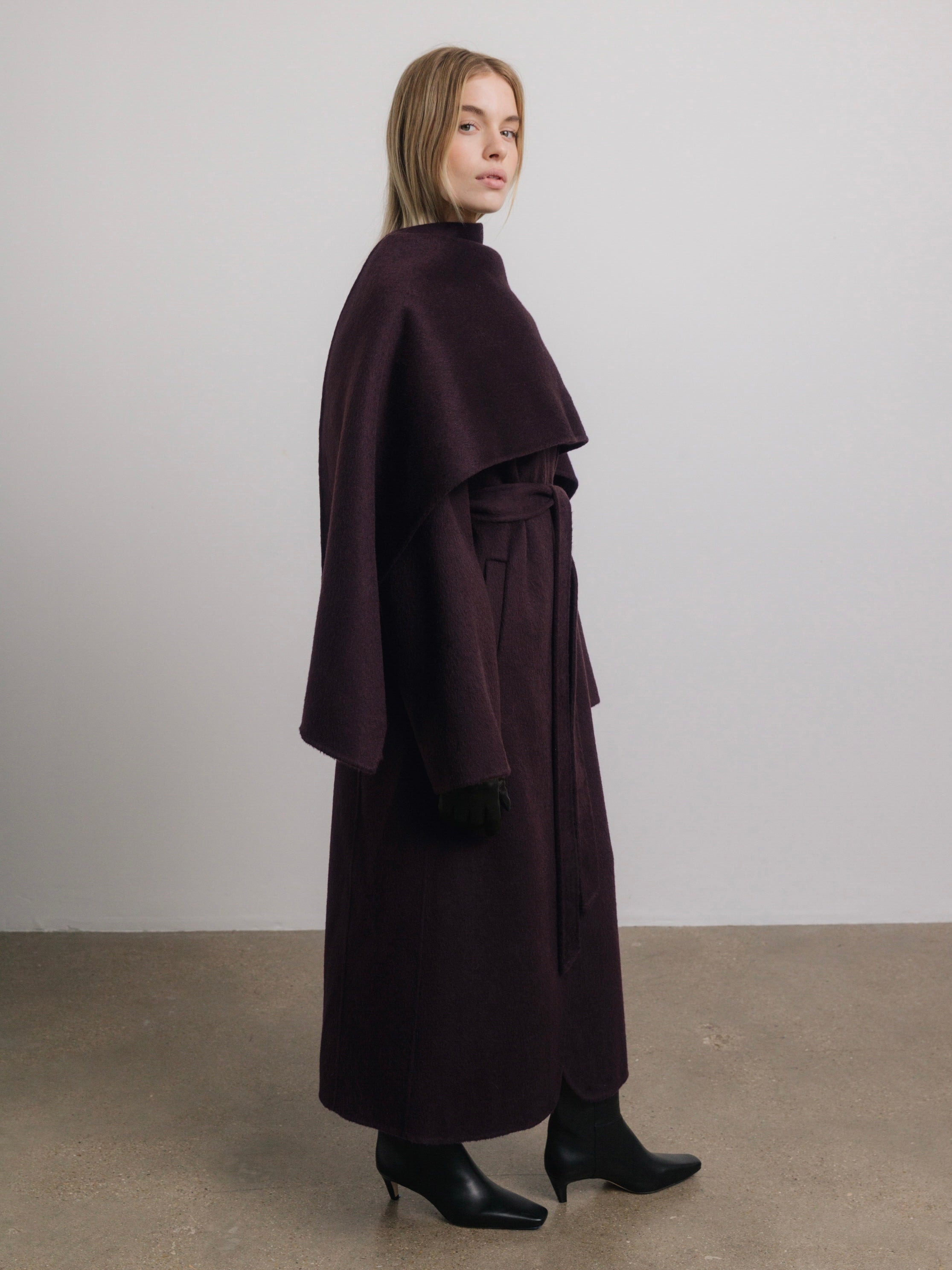 Eloise Wool Scarf Coat in Plum