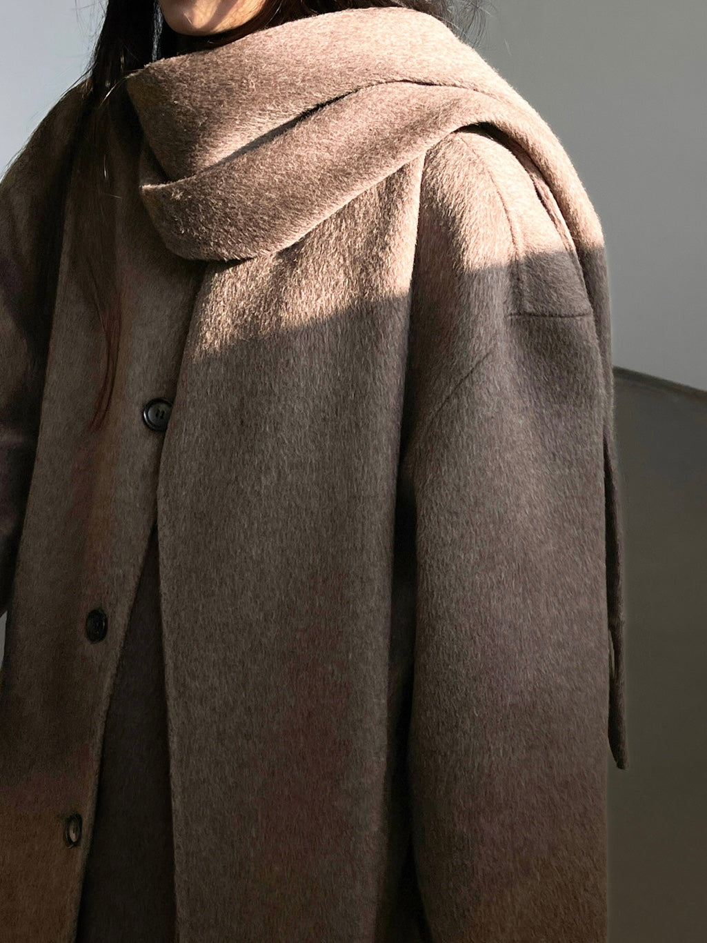 Liv Wool Scarf Coat in Brown Melange