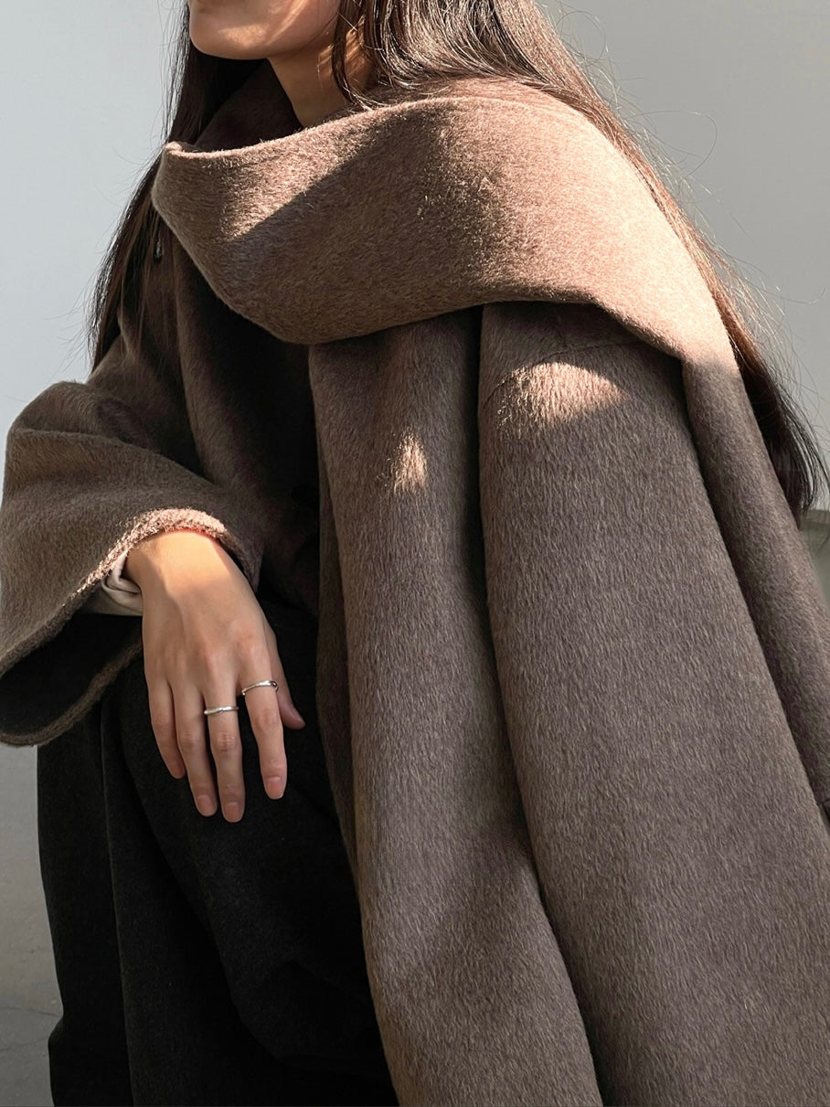 Liv Wool Scarf Coat in Brown Melange