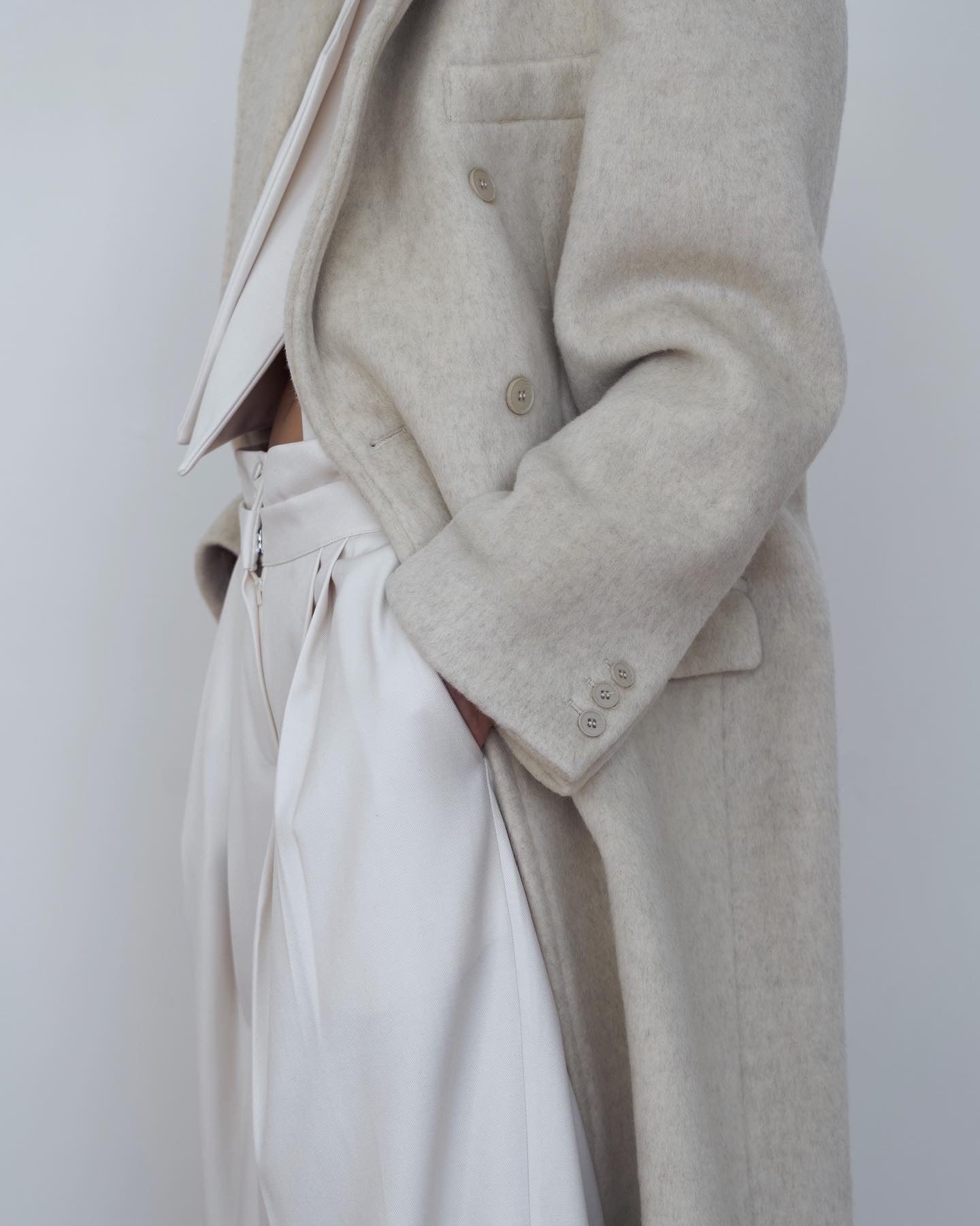 Helena Double Breasted Wool Coat in Oat