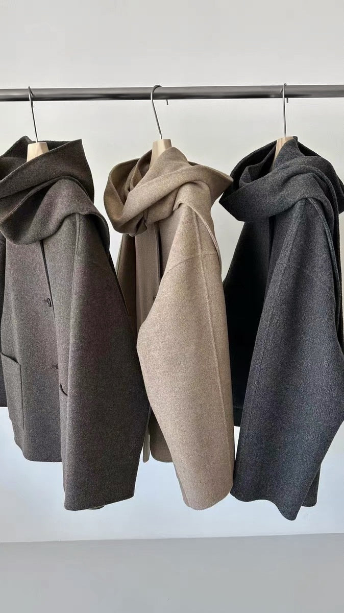Isabella Wool Scarf Coat in Dark Grey